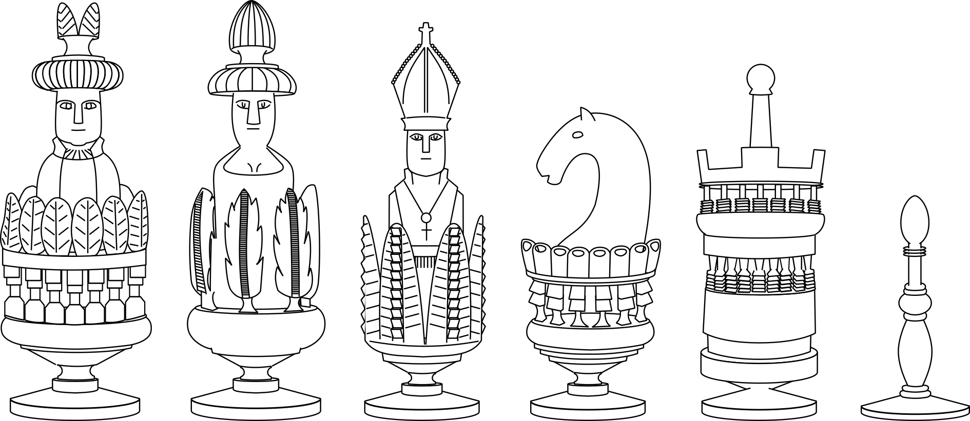 A cartoon of figural Pulpit chessmen.