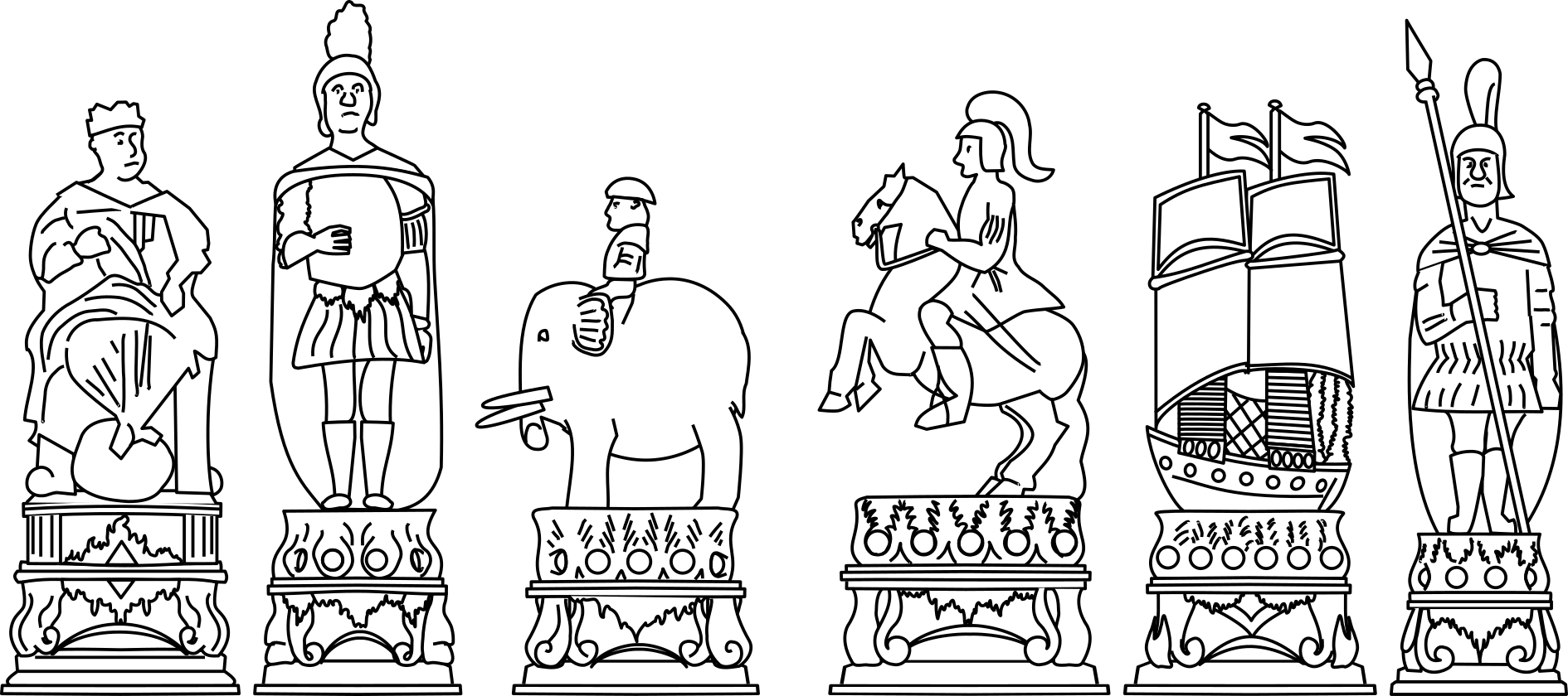 A cartoon of Kolmogory Figural chessmen.